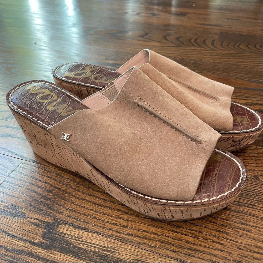 SAM EDELMAN Ranger Tan Suede Leather Cork Platform Sandals